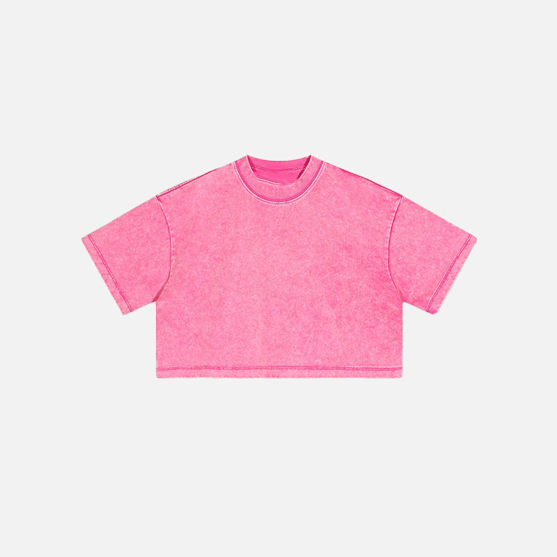 Front view of the rose pink Casual Washed Women's T-shirt in a gray background