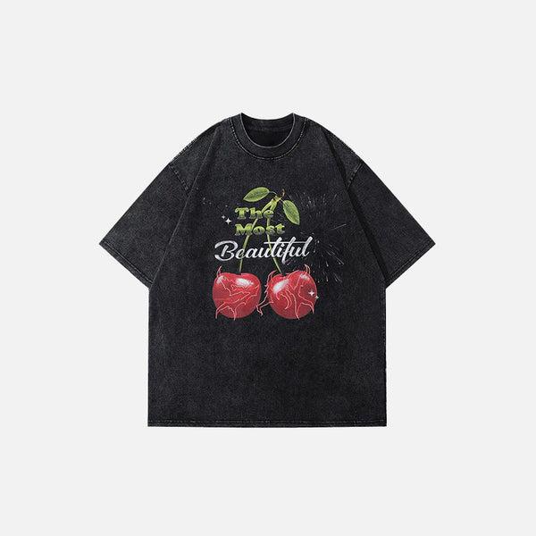 Vintage Kiraz Baskılı Tişört, önden görünüm — Navra Wear