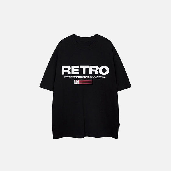 Front view of the black Y2k Loose Retro Printed T-shir in a gray background