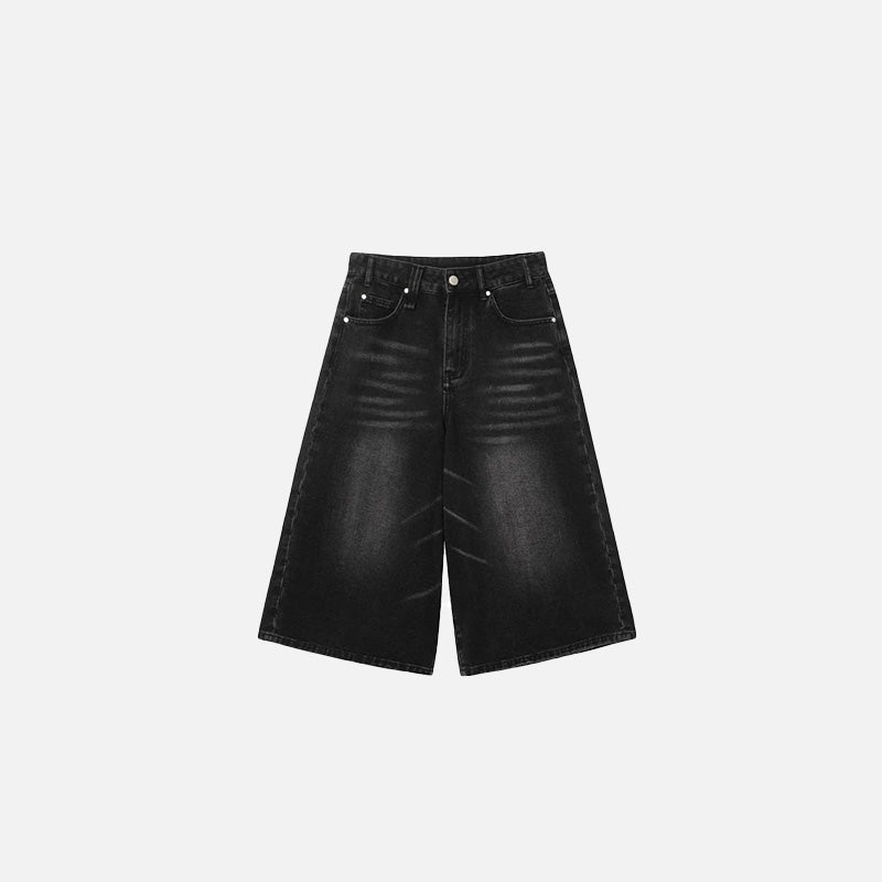 Wide Leg Jean Şort, önden görünüm — Navra Wear