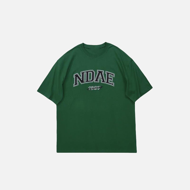 Front view of the green Oversized Loose T-Shirt in a gray background