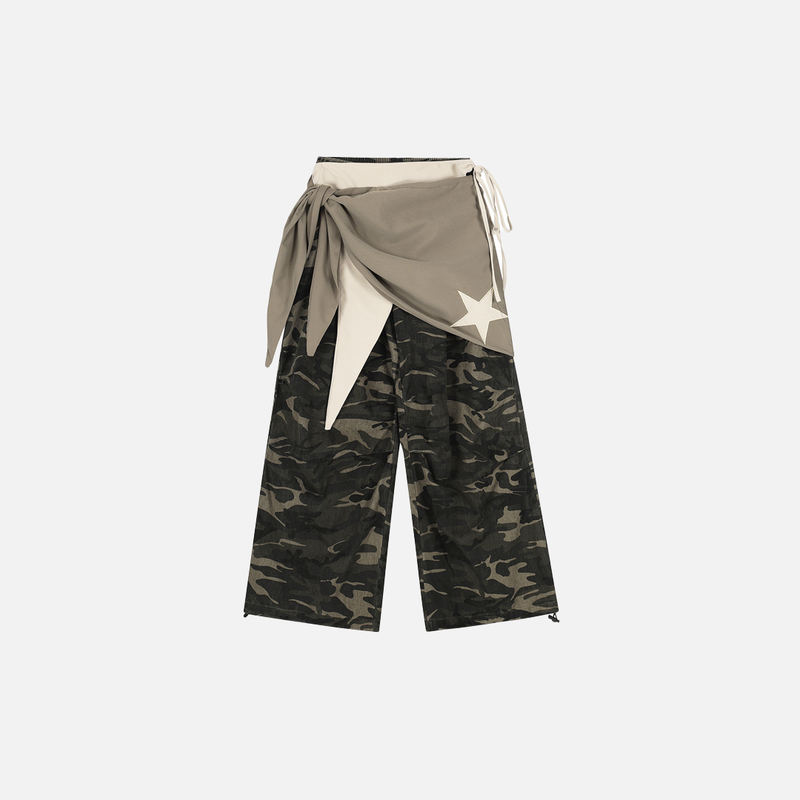 Y2K Wide Leg Kamuflaj Desenli Jogger, önden görünüm — Navra Wear