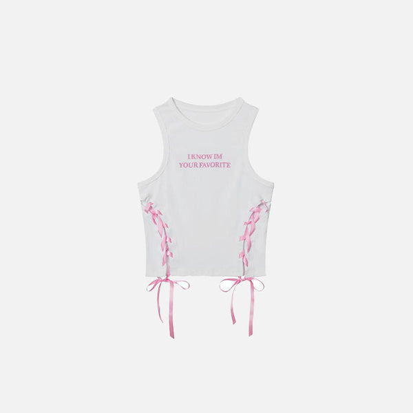 Front view of the white Women's Embroidery Straps Tank Top in a gray background