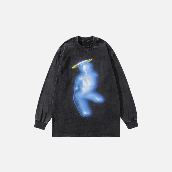 Y2K Gölge Baskılı Sweatshirt, önden görünüm — Navra Wear