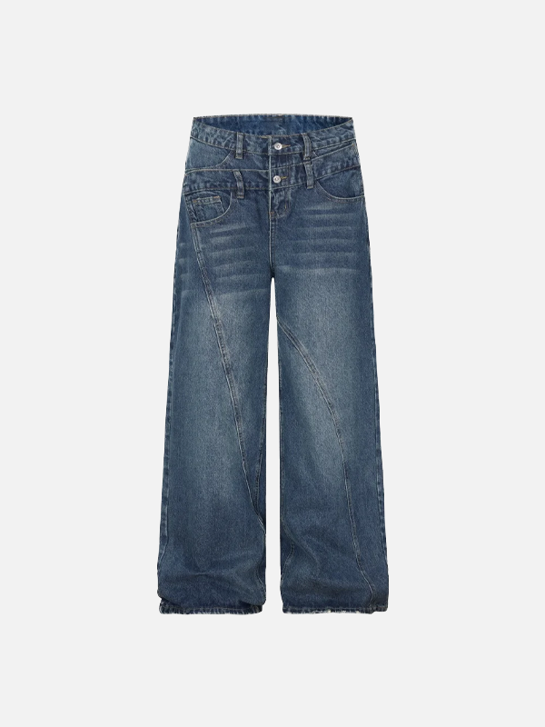 Irregular Faded Spliced Rinse Bell Leg Denim