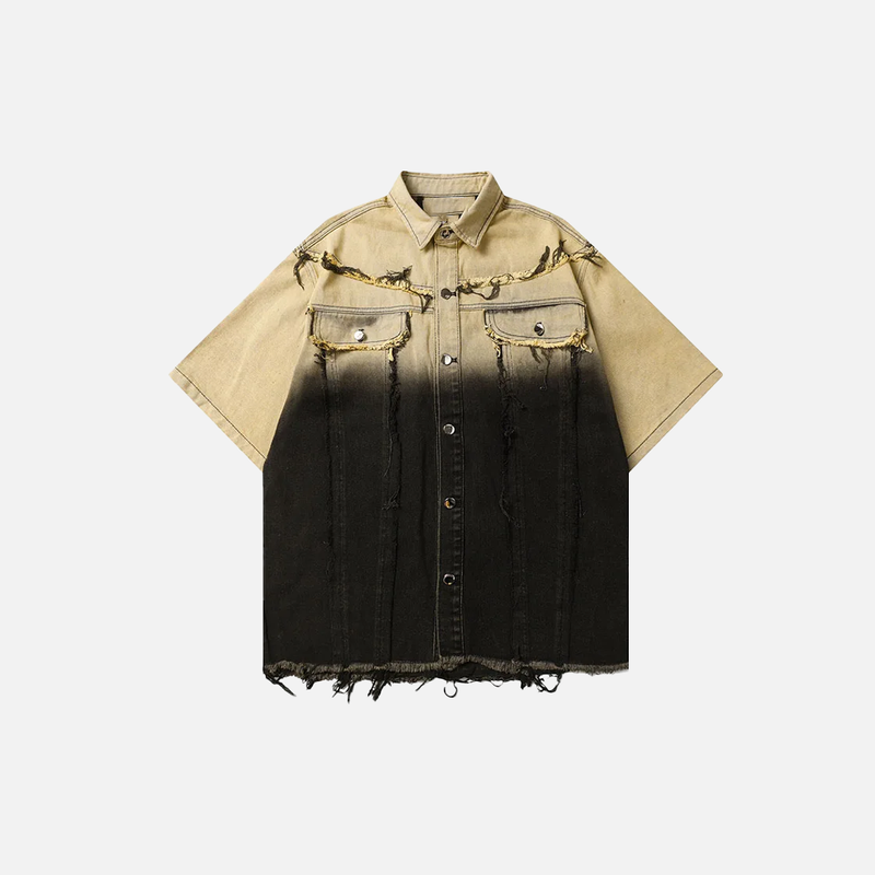 Tie-Dye Distressed Short Sleeve Woven Top