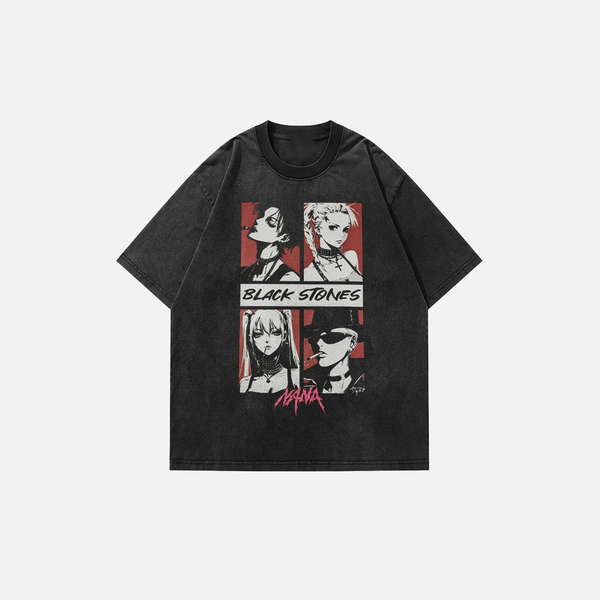 Urban-Edge Hip Hop Acid-Rinsed Black Stone T-Shirt