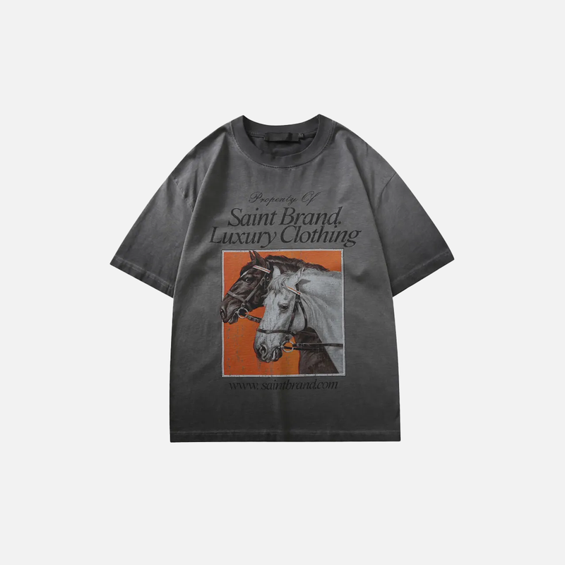 Warm Revival Horse Print Imprinted Cotton T-Shirt