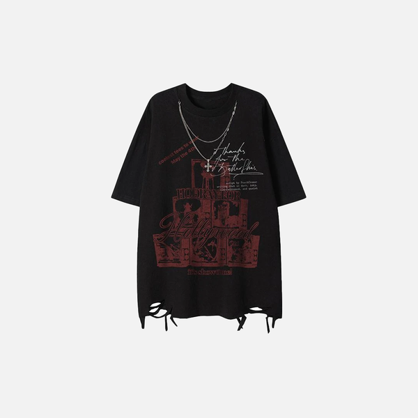 Dark-Craft Polished Ripped O-Neck Short-Sleeved T-Shirt