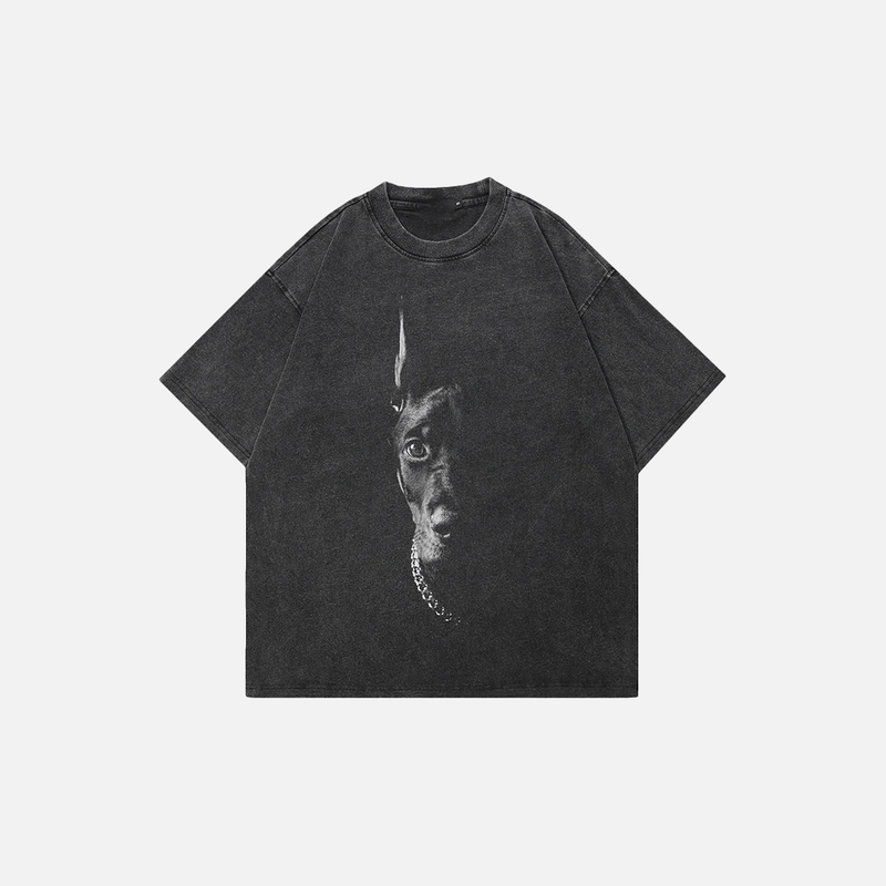 Boxy-Fit Faded Black Doberman Illustrated T-Shirt