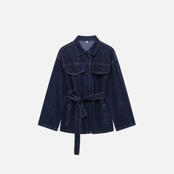 Essential Lapel Belt Denim Jacket