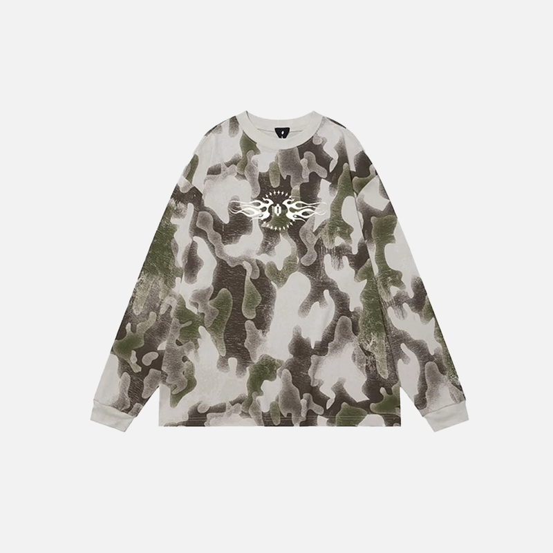 Throwback Tactical-Print Stamped Long Sleeve T-Shirt