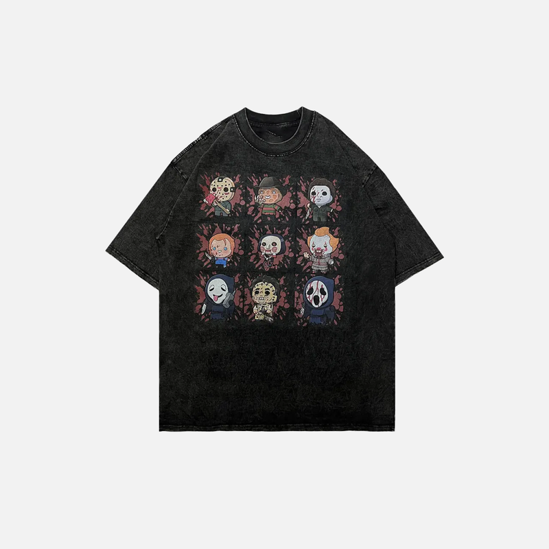 Insulated Oversized Acid-Rinsed Funny Cartoon Killers T-Shirt