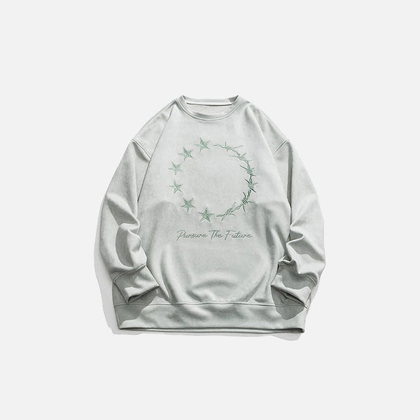 Front view of the green Loose Embroidered Sweatshirt in a gray background