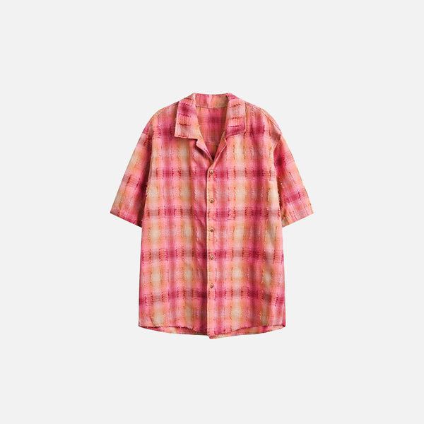 Kadın Ekose Kısa Kollu Gömlek, önden görünüm — Navra Wear