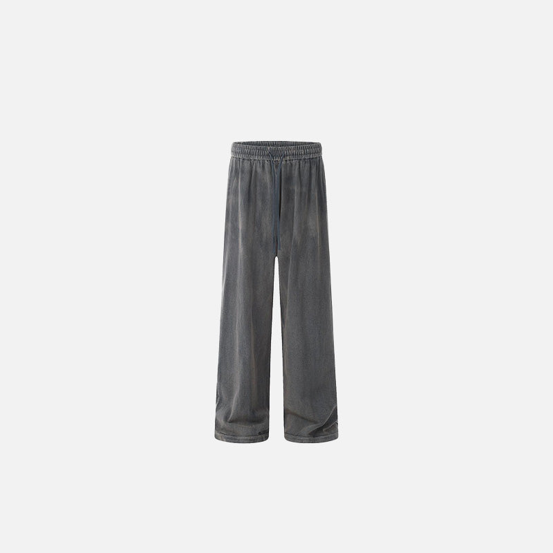 Front view of the grey Relaxed Fit Elastic-Waist Pants in a gray background