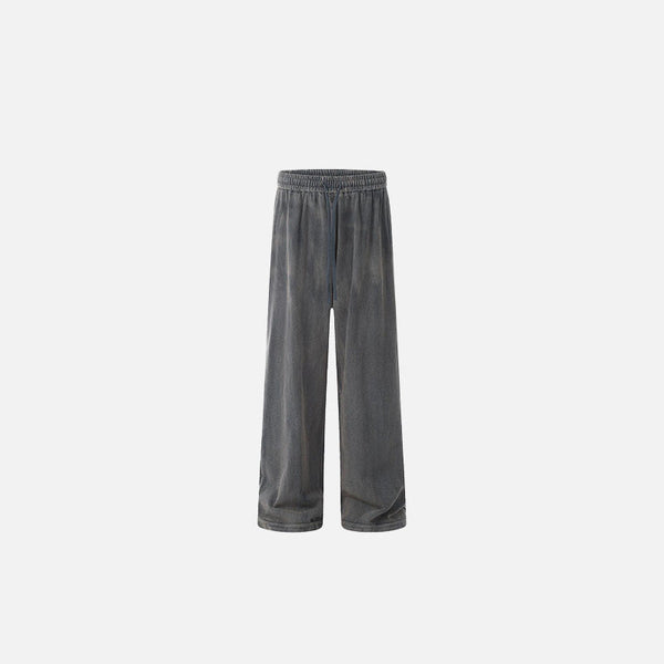 Front view of the grey Relaxed Fit Elastic-Waist Pants in a gray background