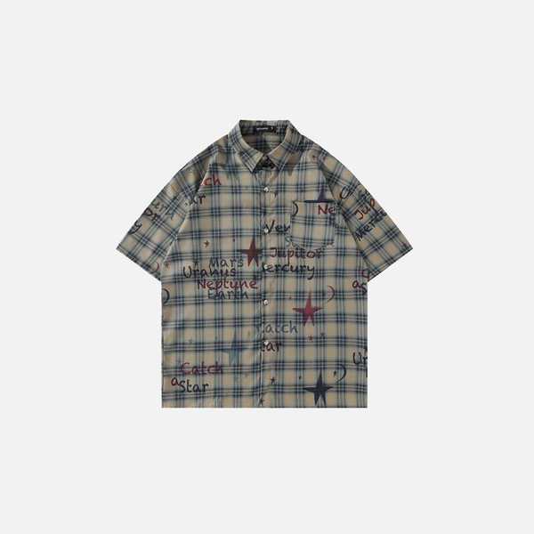 Star-Check Print Short Sleeve Top
