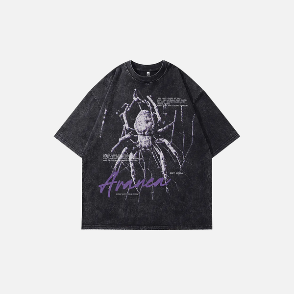 Concrete-Jungle Spider Letter Print Darkwave Cotton T-Shirt