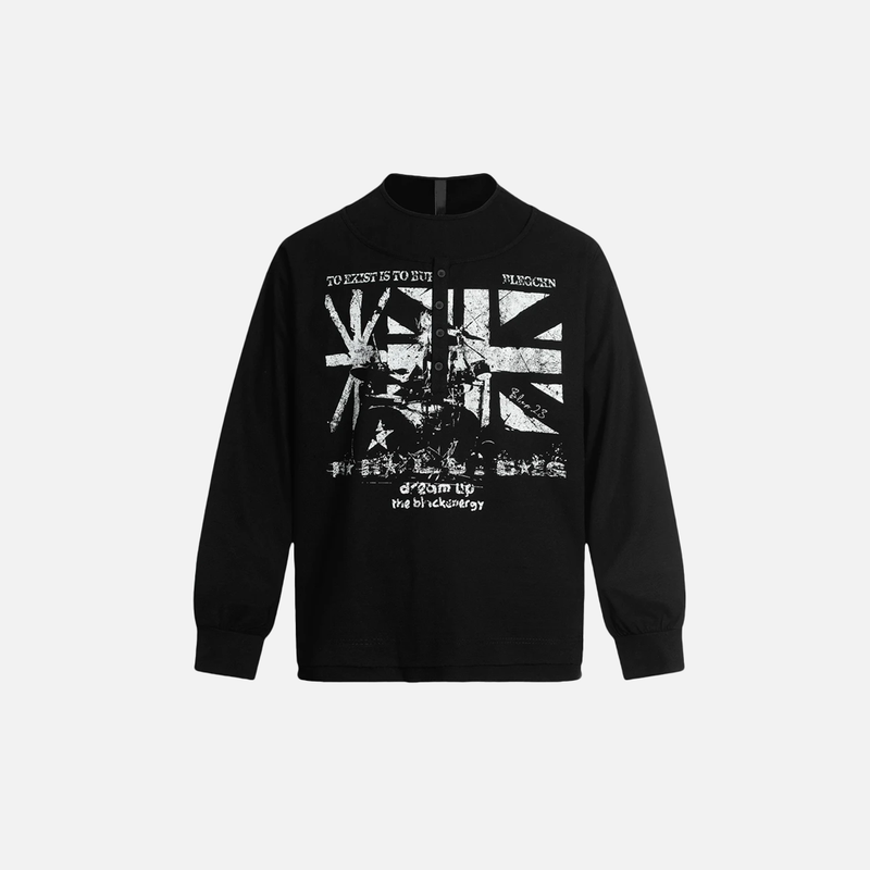 Print Letter Black Cotton Signature Long Sleeve T-Shirt