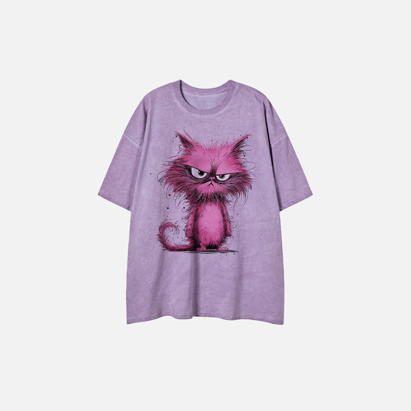 Women Designed Feline Print Hip Hop Polyester T-Shirt