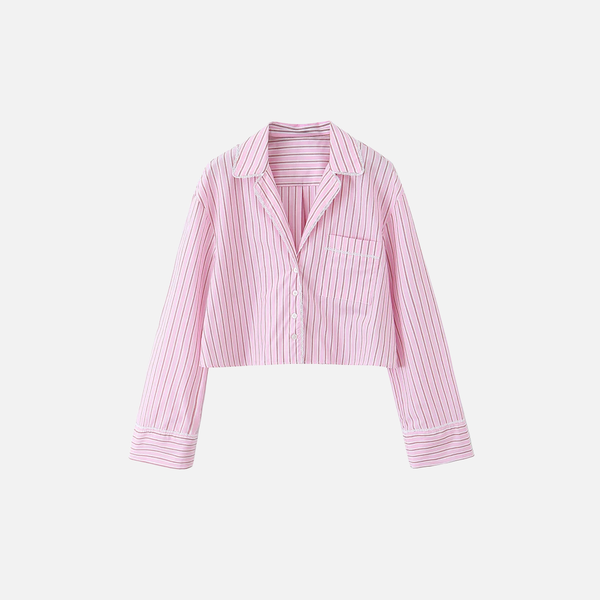 Cropped Stripe Button-Up Two-Tone Shirt