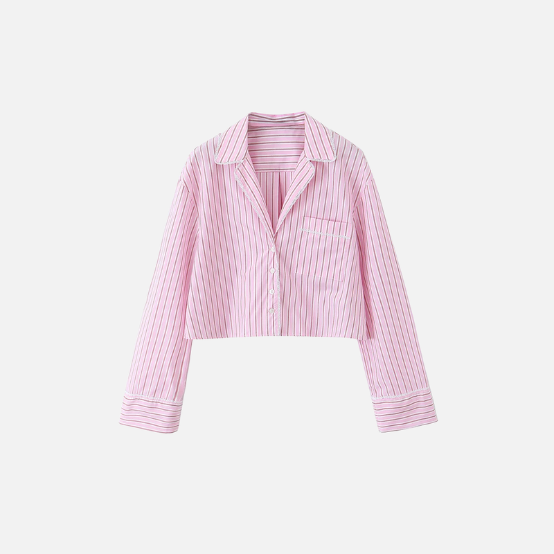 Cropped Stripe Button-Up Two-Tone Shirt