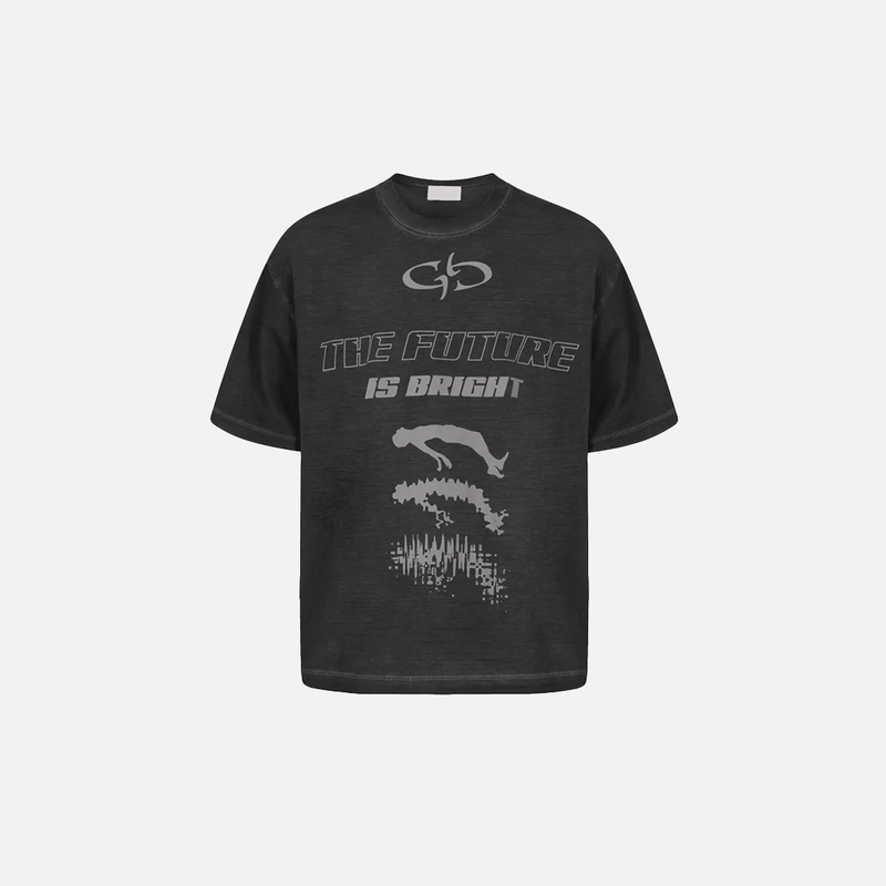 Current Raw-Edge Hip Hop Visual Imprinted Stone-Rinsed T-Shirt