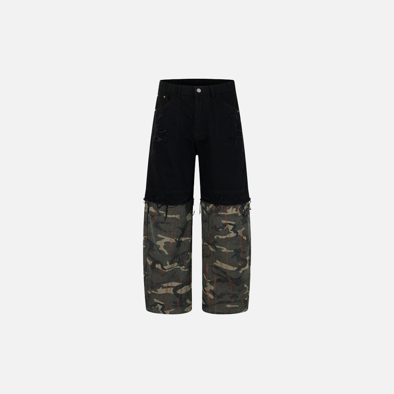 Unique Woodland Mosaic Color Block Denim