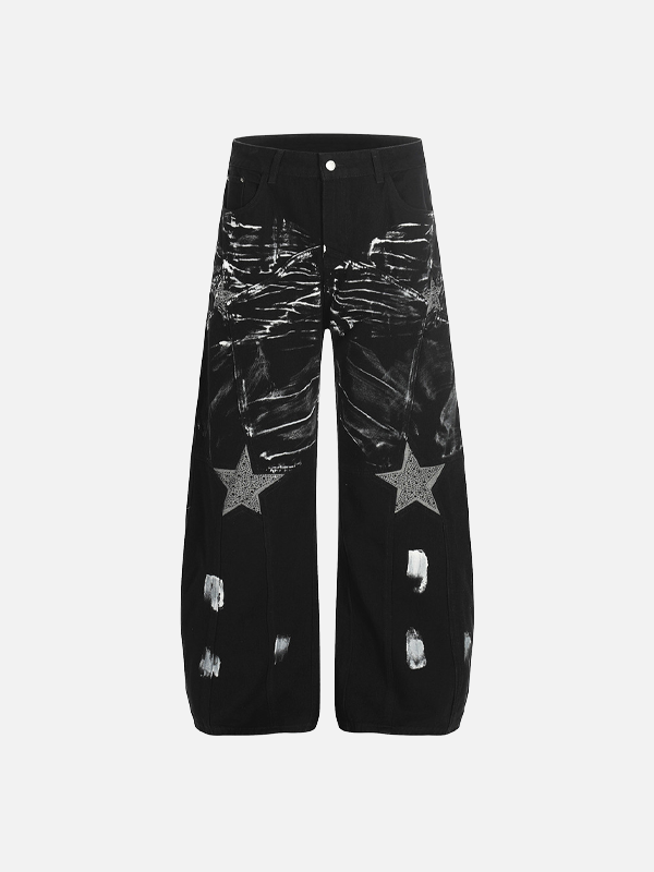 Unique Graphic Paint Splatter Relaxed Bell-Leg Denim