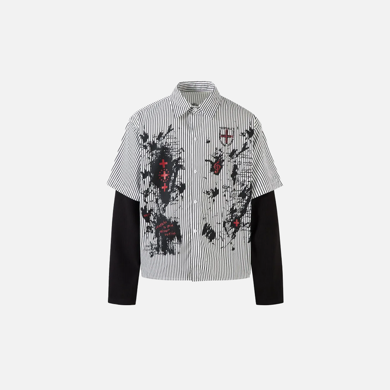 Dark Layered Graphic Illusion Long Shirt