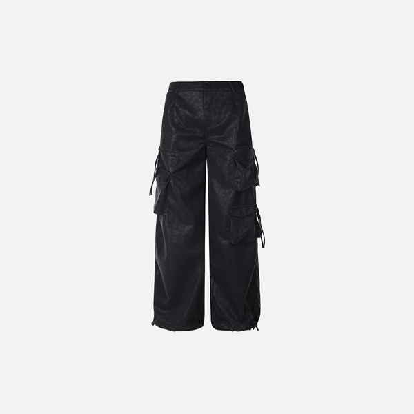 Premium Designer Wide Leg PU Multi-Pocket Pants