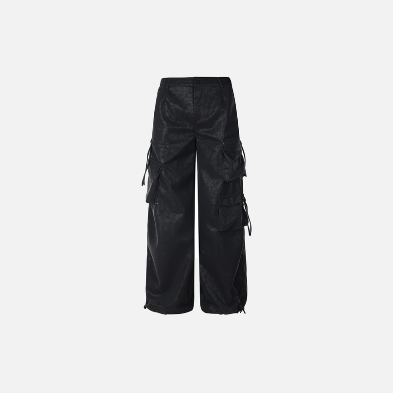 Premium Designer Wide Leg PU Multi-Pocket Pants