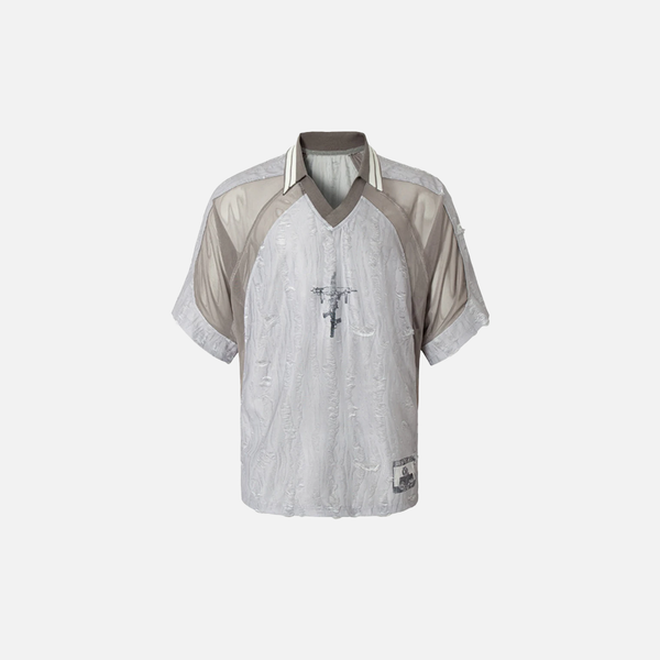 Oversized Washed-Out Distress-Washed Print Color Block T-Shirt