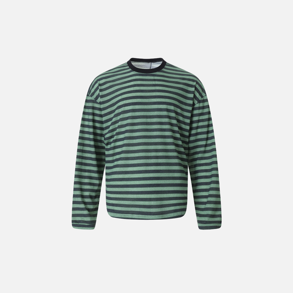 Back-In-Time Line-Pattern Breezy-Cut Crewneck Long Sleeve T-Shirt