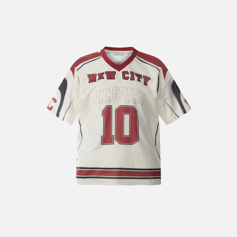 Sport Spliced Jersey Visual V-neck Collar T-Shirt