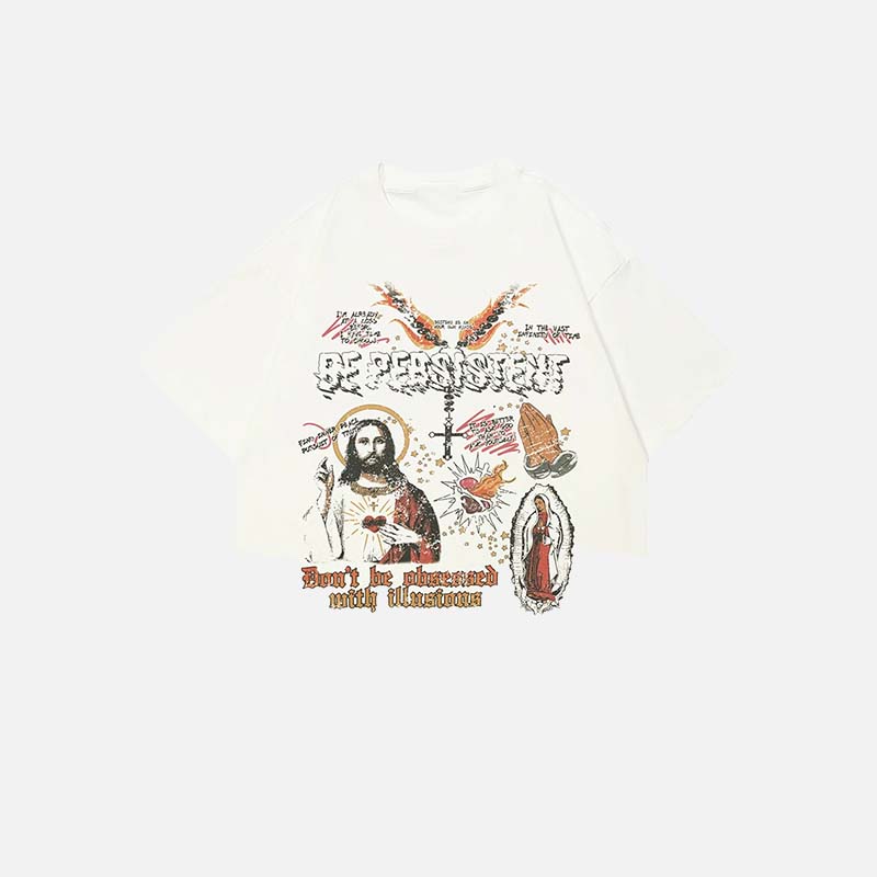 Everyday Illustrated Print White Cotton T-Shirt