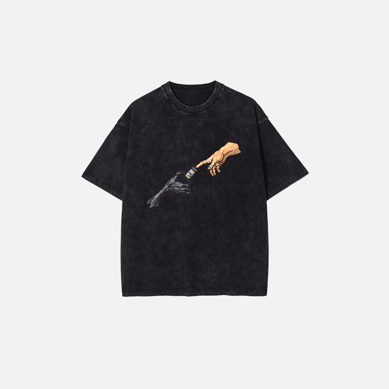 Aged Hand-Drawn-Art Print Print Drop-Shoulder T-Shirt