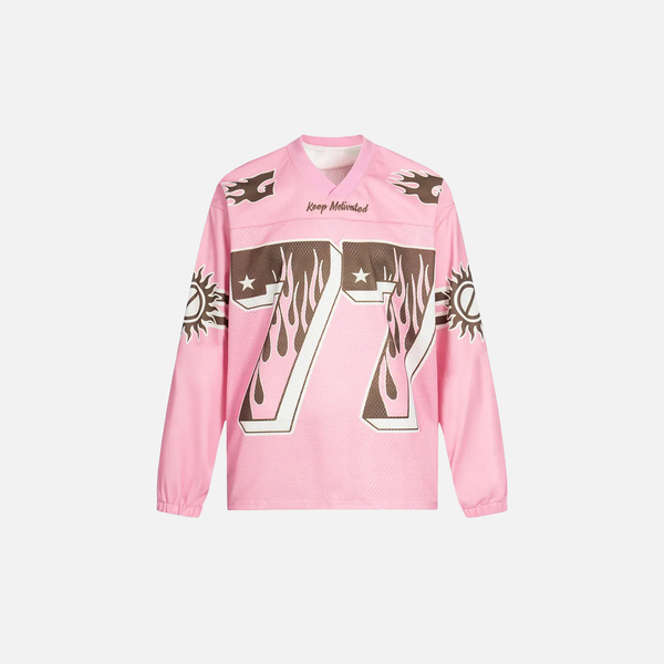 Pink Mesh Jersey Collage-Cut Long Sleeve Sport T-Shirt