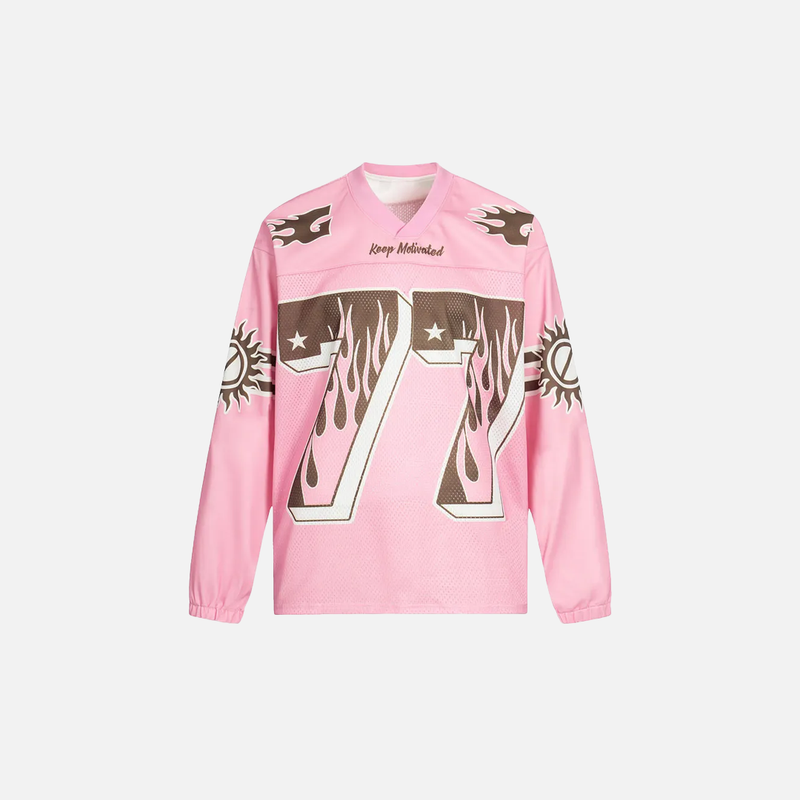 Pink Mesh Jersey Collage-Cut Long Sleeve Sport T-Shirt
