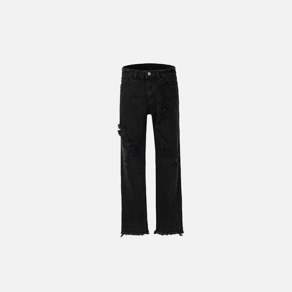 Yıkanmış Yırtık Detaylı Düz Kesim Jean Pantolon, önden görünüm — Navra Wear