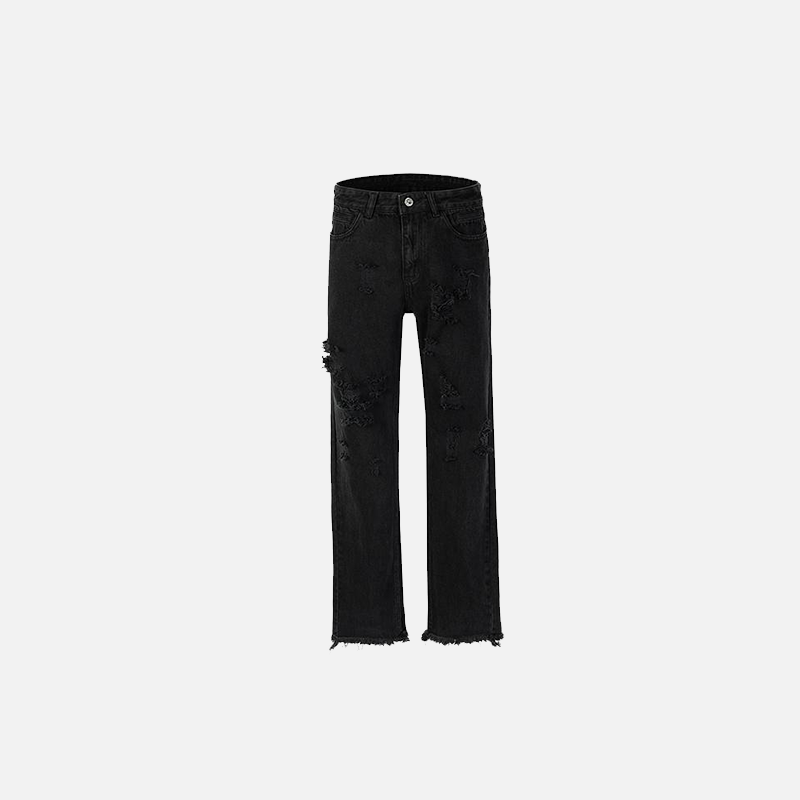 Yıkanmış Yırtık Detaylı Düz Kesim Jean Pantolon, önden görünüm — Navra Wear