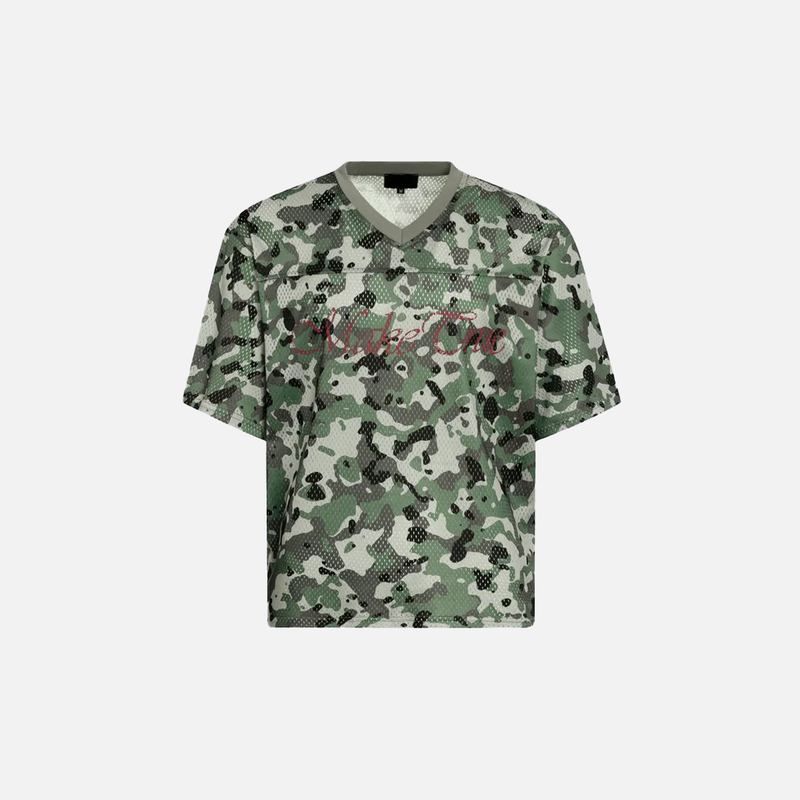 Sharp-Cut Mesh Jersey Illustrated Terrain-Print T-Shirt