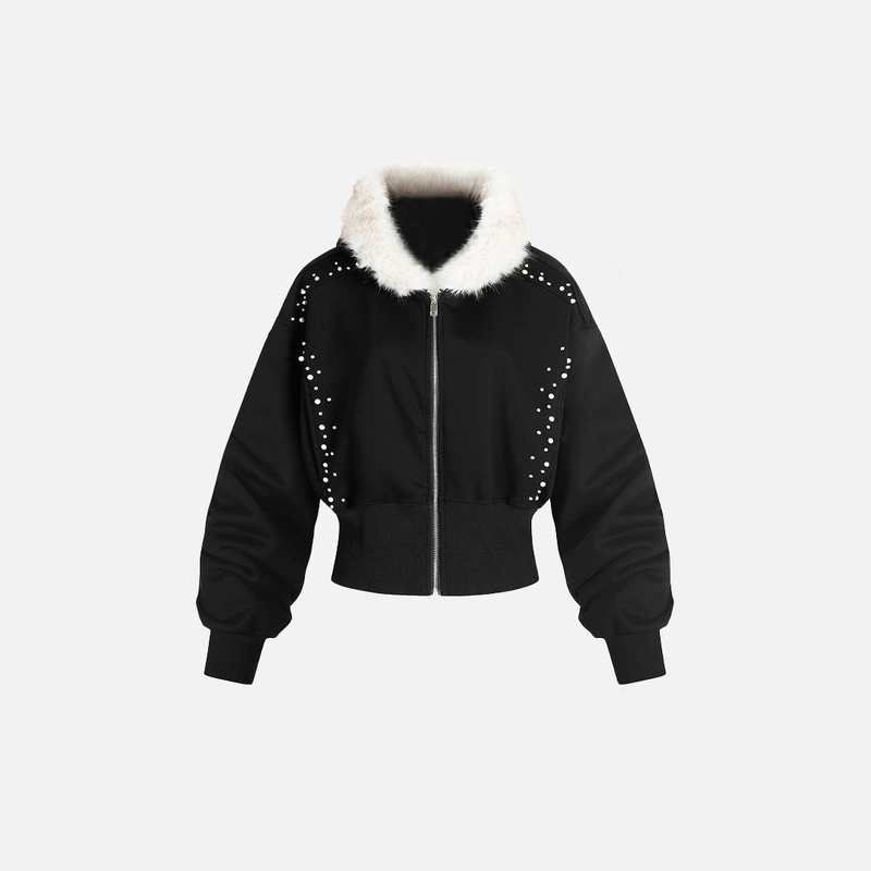 Beaded Hood Plush Cropped Sweatshirt