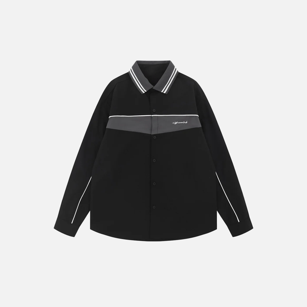 Letter Stitch Contrast Block Long Shirt