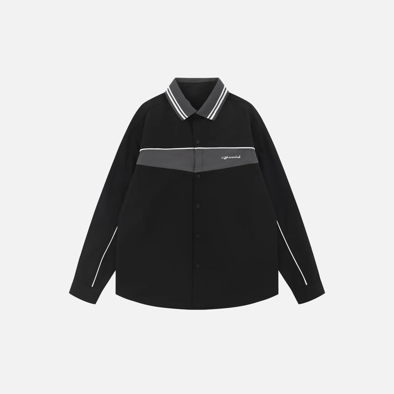 Letter Stitch Contrast Block Long Shirt