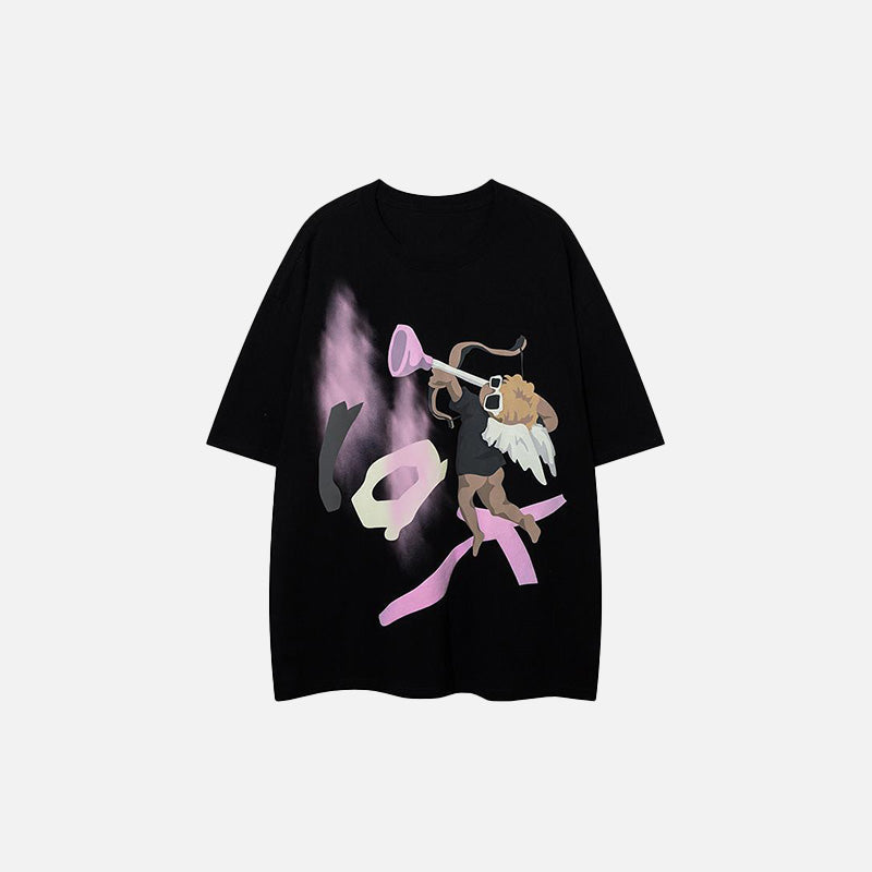 Front view of the black Abstract Angel Trumpet T-shirt in a gray background