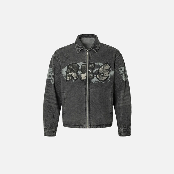 Trendy 2000s Woodland Printed Denim Jacket