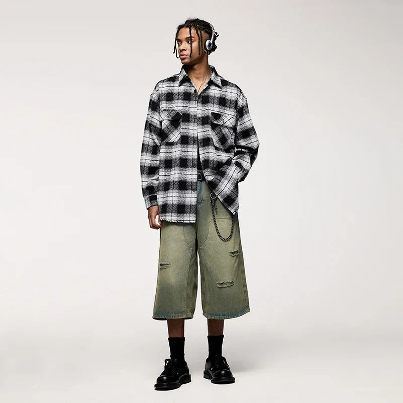 Wool Plaid Front-Pocket Jacket Shirt