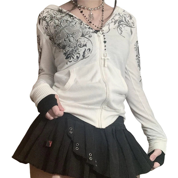Crystal Zip White Long Sleeve